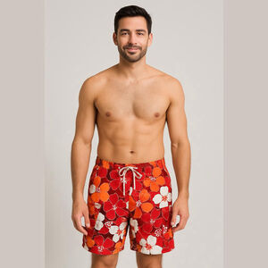 Unbranded Red Floral Swim Trunks Men's Size Large